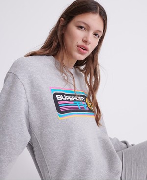 Superdry Neon Classic Radio TV Crew Női Pulóver Szürke/Piros | AUTIL9716